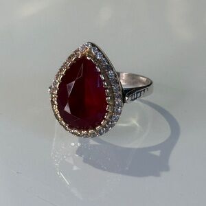 Sterling silver pear shape red gemstone Ring size 6.5